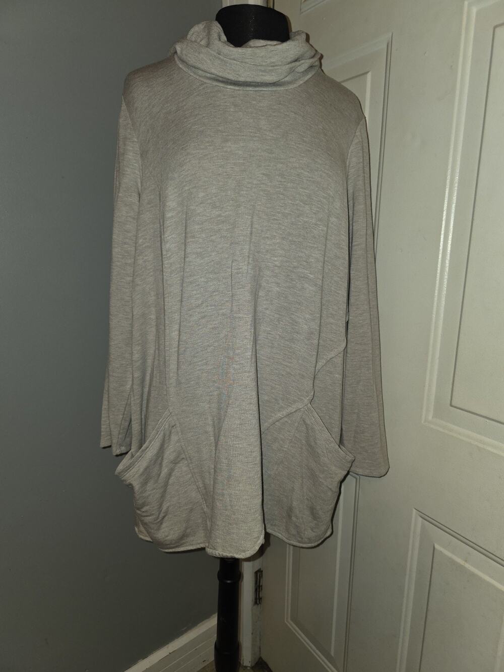 Pure Jill Shirt Womens 1X Beige Asymmetrical Cowl Lounge Athleisure Mimimalist